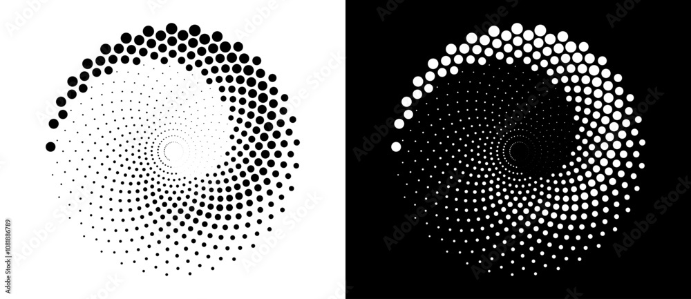 Poster modern abstract background. halftone dots in circle form. spiral logo. vector dotted frame. design e