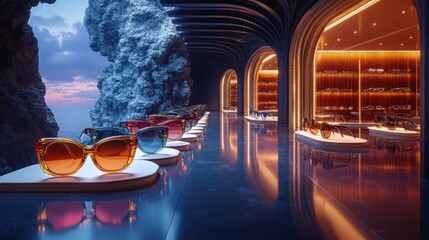 Sunglasses Display in a Modern Cave Setting