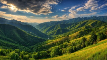 Naklejka premium green mountain view in the morning