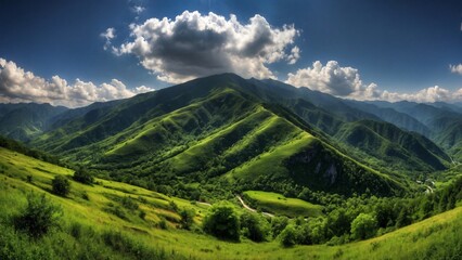 Obraz premium green mountain view in the morning