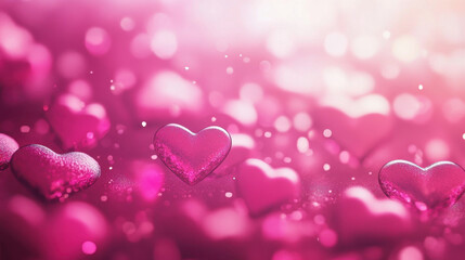 vibrant scene featuring heart shaped decorations on magenta pink background, creating romantic and joyful atmosphere. sparkling hearts add touch of magic and warmth to image