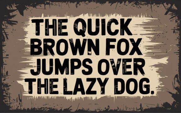 Quick brown fox jumps dog. Classic pangram design;  speed, agility, and contrast.  Typographic art.