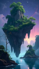 Tropical island in the night.Mobile Wallpaper. 