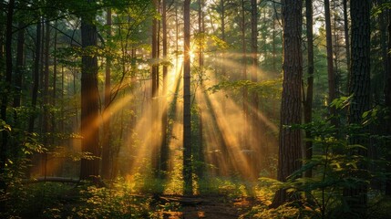 Fototapeta premium Golden hour sunlight on peaceful countryside