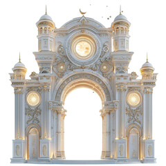 An ornate architectural archway featuring intricate details and soft lighting, perfect for...