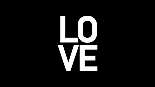 Love Kinetic Warp Text Animation on black background. 4K footage motion video