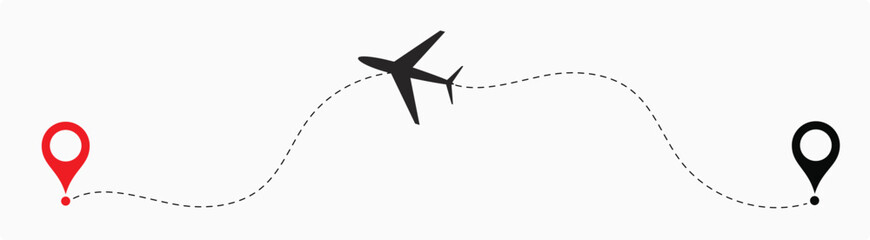 airplane dotted route path icon vector symbol.. Airplane routes set. Plane route line. Planes dotted flight pathway.