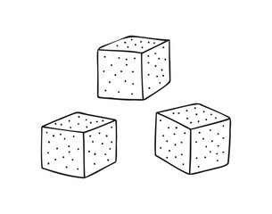 Outline hand drawn sugar cubes. Doodle sugar cubes sweet lump.