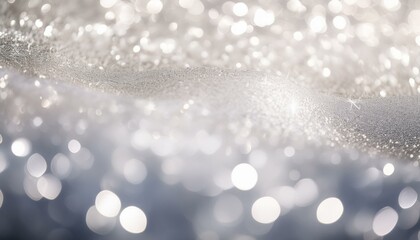 Silver bokeh blur abstract background with soft shimmering lights, perfect for festive designs, elegant visual effects, and luxurious event backdrops.
