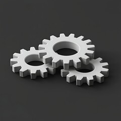 Three Interlocking Gray Gears on a Dark Surface, Representing Industry, Mechanism, and Engineering Concepts in a Minimalist Style Ideal for Technology Themes