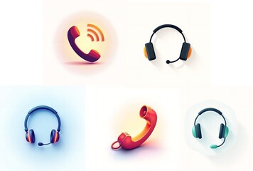 Obraz premium Customer Service Icons Featuring Telephones and Headphones for Support