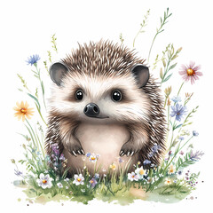Cute Hedgehog Illustration for Woodland Nursery and Kids' Decor, generated ai