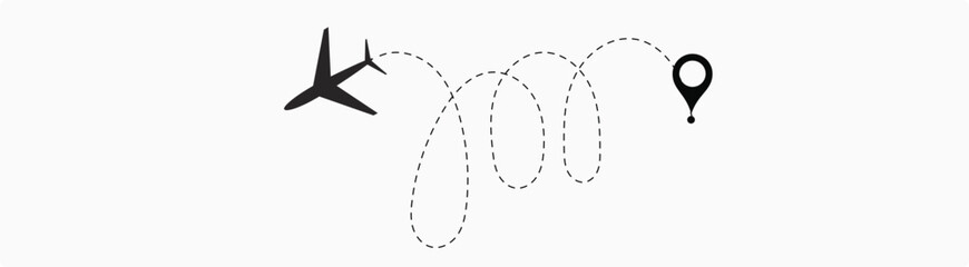  plane flight route. Airplane travel concept, symbol on isolated background.