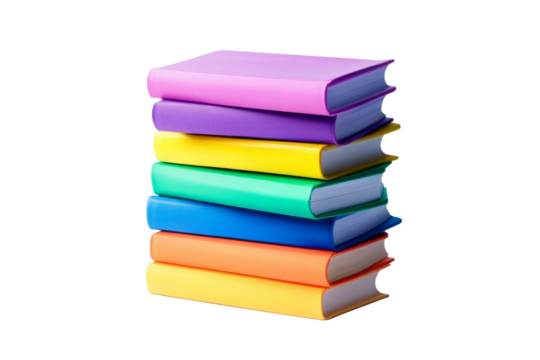 Colorful Stacked Books in multiple shades and sizes that neatly arranged isolated on background, for library education or reading.