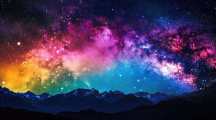 Naklejka premium Colorful milkyway galaxy night stars landscape