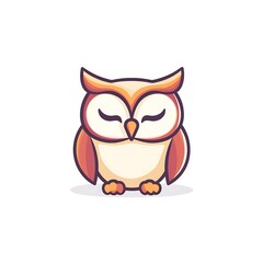 Cute and Colorful Cartoon Owl Character with Closed Eyes Sitting on White Background Perfect for Children’s Illustrations and Educational Material Design