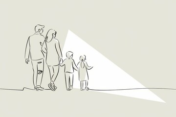 Family walking towards future. Happy family of four walking together, symbolizing hope, unity, and a bright future ahead.