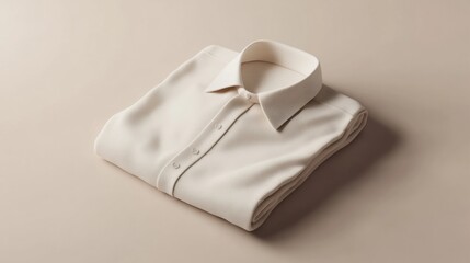 Realistic 3D folded shirt in soft tones, placed on a neutral-colored background