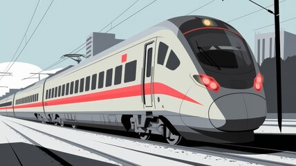 Naklejka premium Modern high-speed train illustration in daylight on tracks