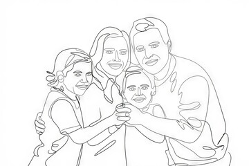 Family line art portrait. Happy family portrait, minimalist line art style. Symbolizes love, unity, and togetherness.