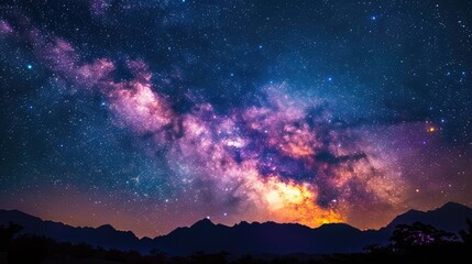 Naklejka premium Colorful milkyway galaxy night stars landscape