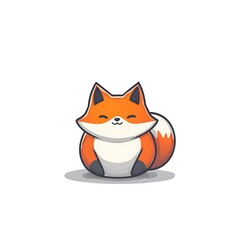 Obraz premium Cute and Playful Cartoon Fox Character Smiling with a Joyful Expression Sitting Comfortably on a White Background for Various Creative Projects