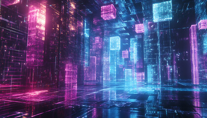 Fototapeta premium Exploring blockchain technology virtual blocks of trust in a digital universe cyber environment futuristic viewpoint