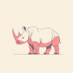 Obraz premium Minimalist illustration of a vibrant rhinoceros showcasing unique design elements and soft color palette, perfect for art prints or wildlife conservation campaigns.