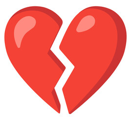 Brocken red heart isolated on white background 