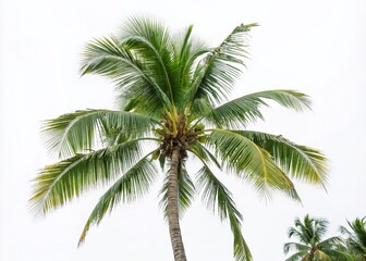 Lush Coconut Palm Against a White Background for Urban Exploration Photography, Ideal for Travel and Nature Themes, Showcasing Tropical Vibes and Serenity in Urban Landscapes
