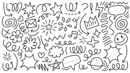 Hand drawn marker simple elements illustration isolated on white background.