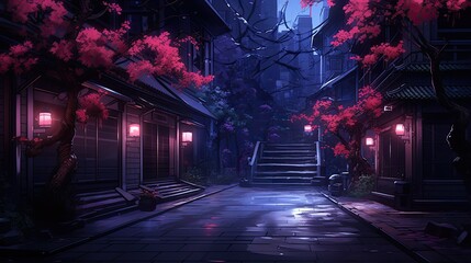 Luminous neon lights illuminating dark alley