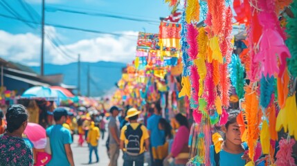 Fototapeta premium Colorful Decorations and People in a Festive Market