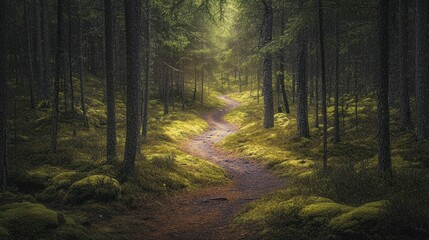 Fototapeta premium A Path Through a Lush, Mossy Forest
