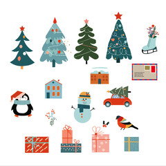 set of chritsman elements vector
chritsmas tree santa car gift vectors