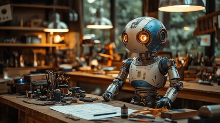 Fototapeta premium A Robot in a Workshop
