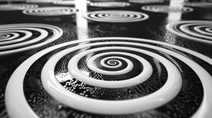 Fototapeta premium Abstract black and white background with 3D spiral pattern.