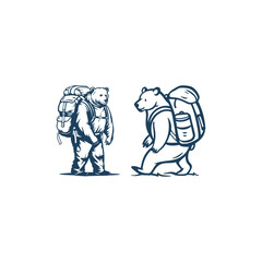 Fototapeta premium Bear with backpack hiking logo design vector vintage