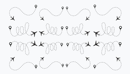  plane routes dotted paths aircraft travel route start point Flight route with start point and dash line
