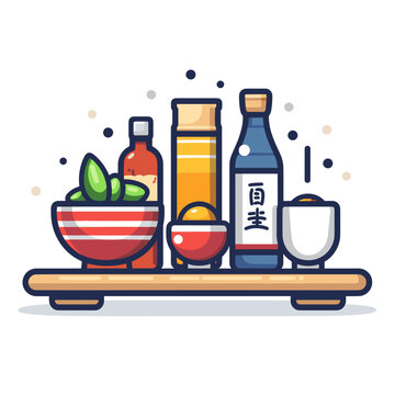 japanese food condiments on wooden tray clip art preview