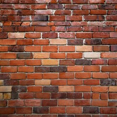 Fototapeta premium A close-up view of a textured brick wall showcasing various shades of red and brown.