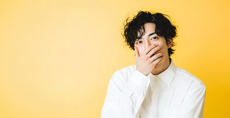 Obraz premium 口に手を当てる若い男性 AI