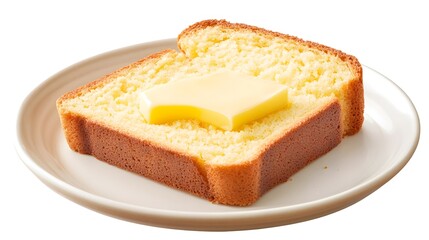 A serving of cornbread, moist and crumbly bread made from cornmeal, often served with butter.


