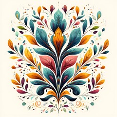 Vibrant Floral Pattern with Colorful Leaves and Decorative Elements Capturing the Essence of Nature's Beauty in an Artistic and Whimsical Design
