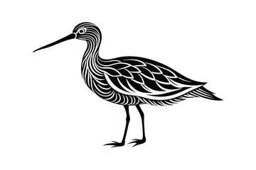Curlew Bird Silhouette Vector - Wildlife, Nature, Wader, Minimalist, Elegant Black Outline Illustration