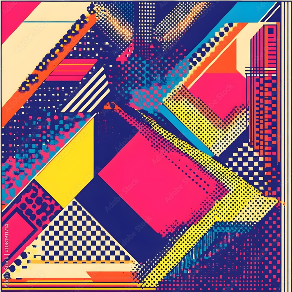 Aufkleber Dynamic abstract composition digital art geometric patterns vibrant colors contemporary design