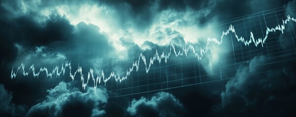 Naklejka premium Financial Volatility Graph with Storm Clouds, Economic Uncertainty Concept