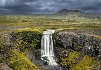 Waterfall over Basalt Columns