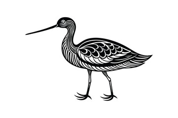 Curlew Bird Silhouette Vector - Wildlife, Nature, Wader, Minimalist, Elegant Black Outline Illustration