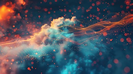 Digital data processing in the virtual cloud abstract background